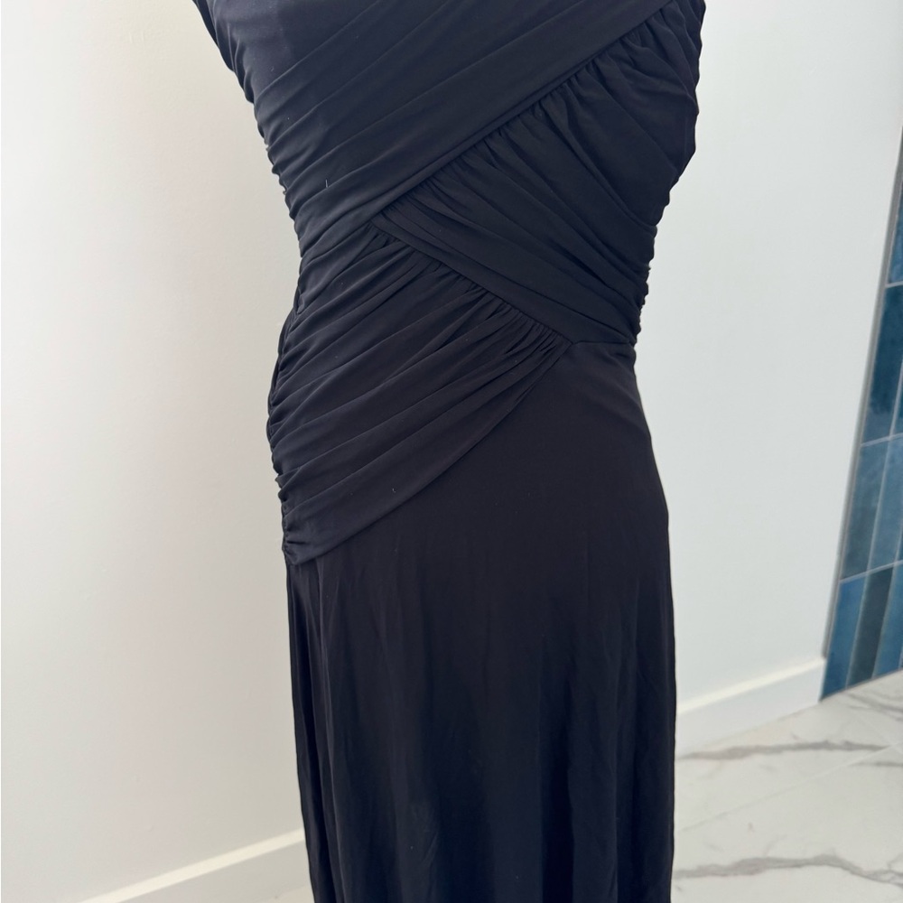DKNY Black Strapless Ruched Cocktail Dress